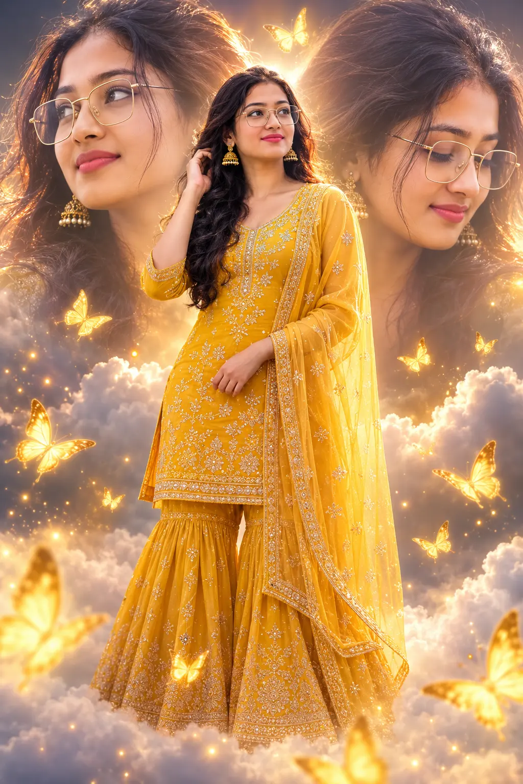 Golden fantasy portrait with butterflies