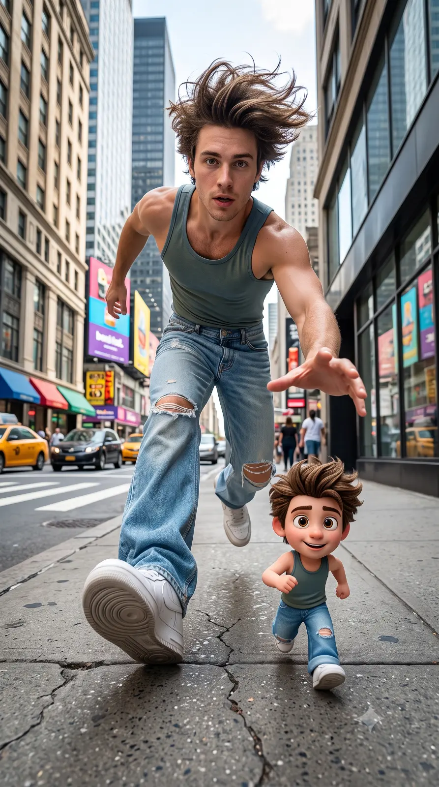 Chasing Tiny Cartoon Self