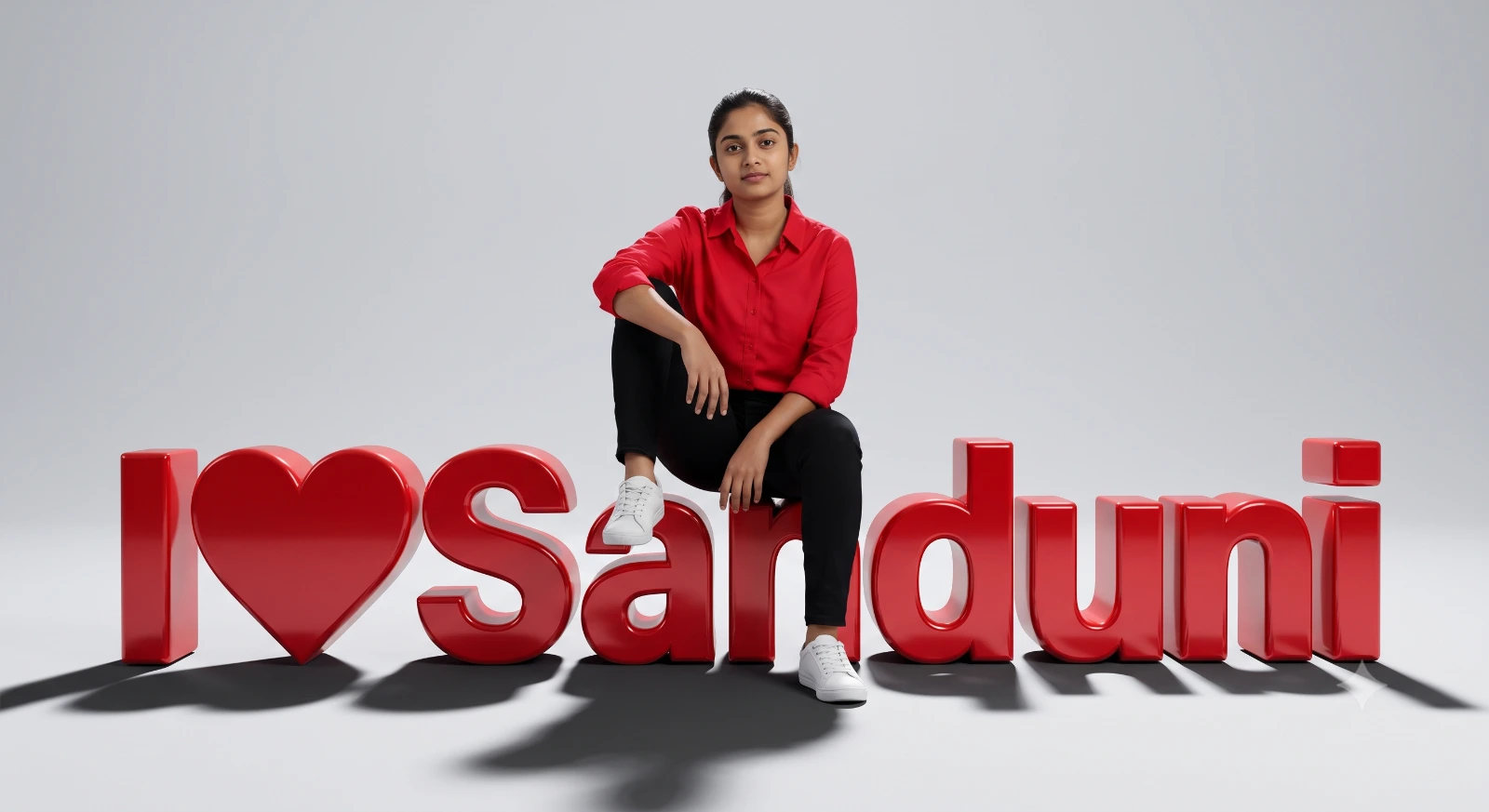 Girl Poses On "I Love Sanduni" Letters