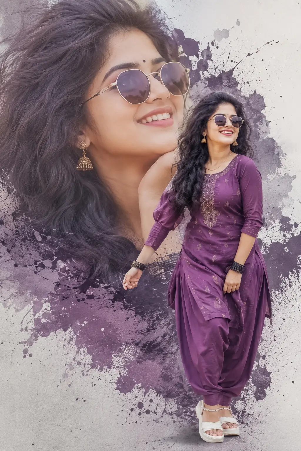 Stylish woman with purple tones