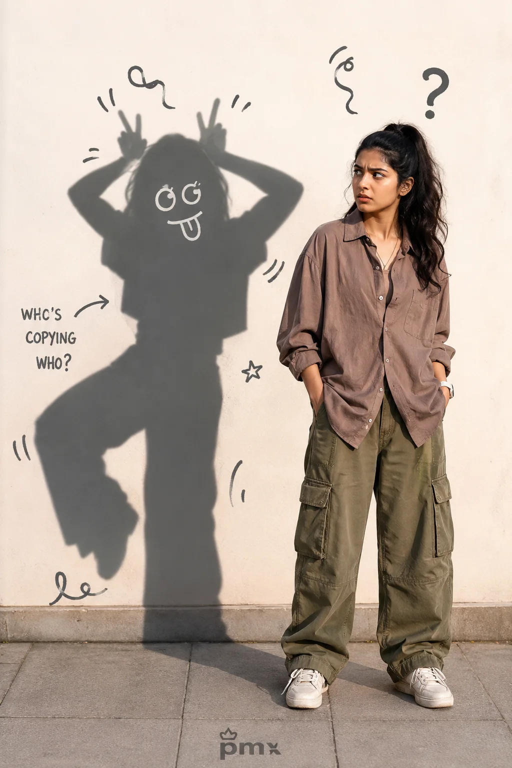Playful doodles and shadows in the street