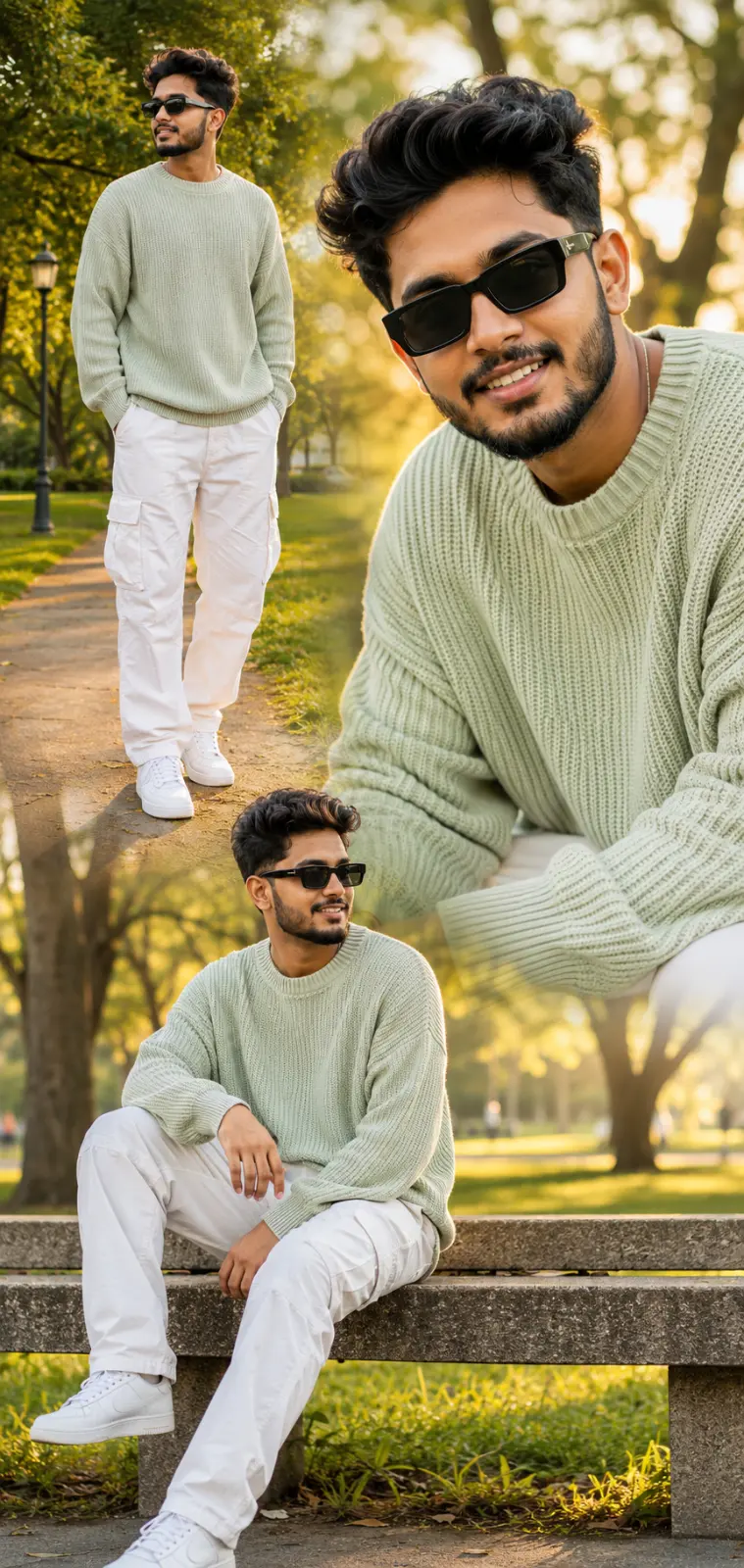 Golden hour park portrait collage