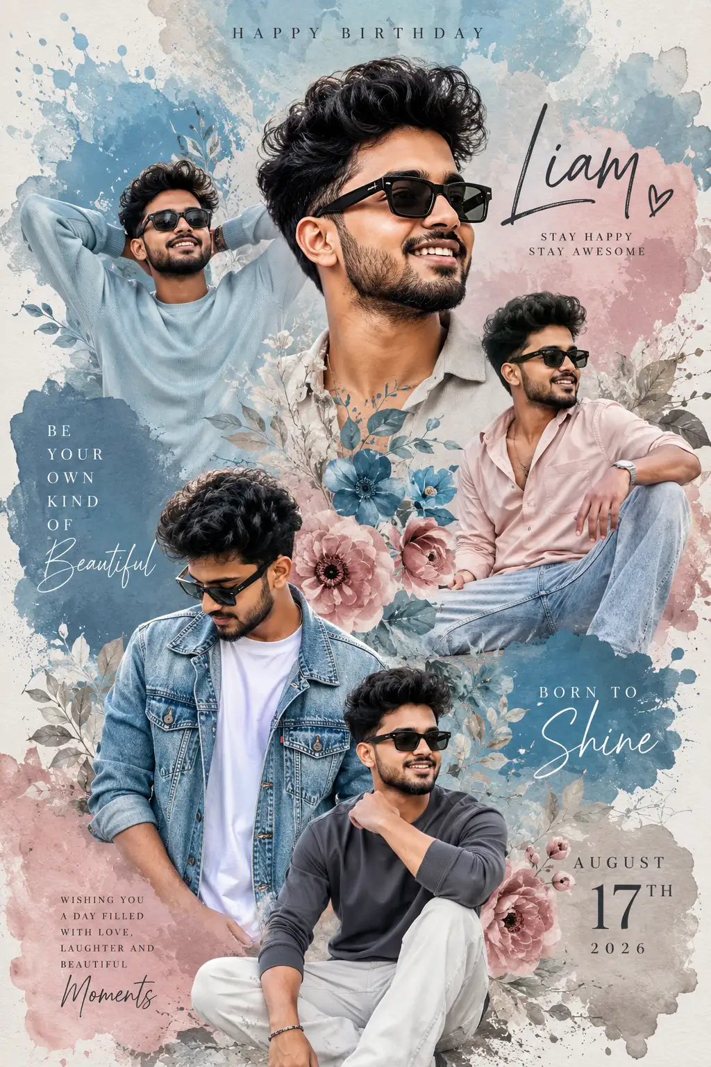 Happy birthday Liam: stylish collage design