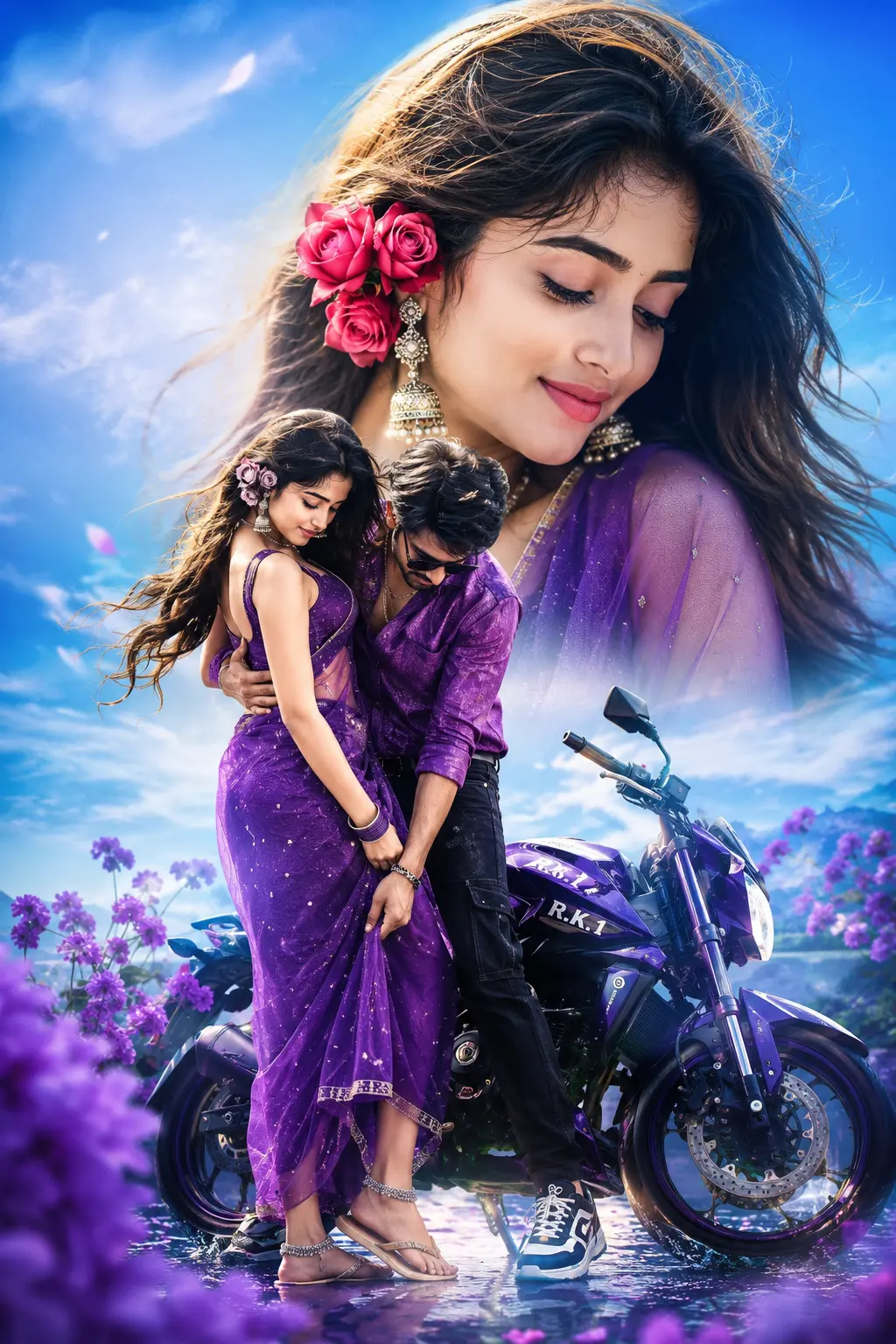 Romantic bliss beneath purple skies