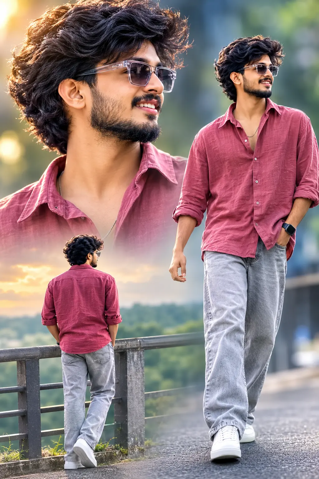 Cinematic portrait collage in urban setting