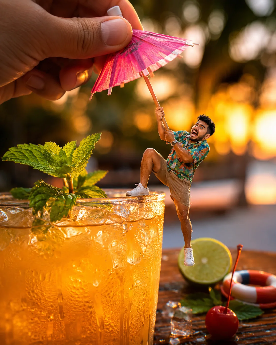 Tropical rescue under the sunset skies