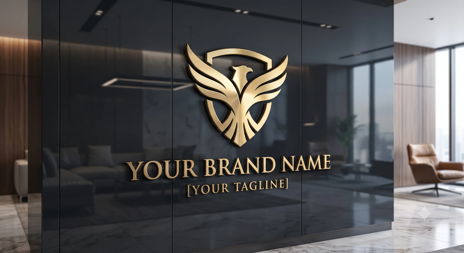 Luxury Gold Logo On Reflective Glass