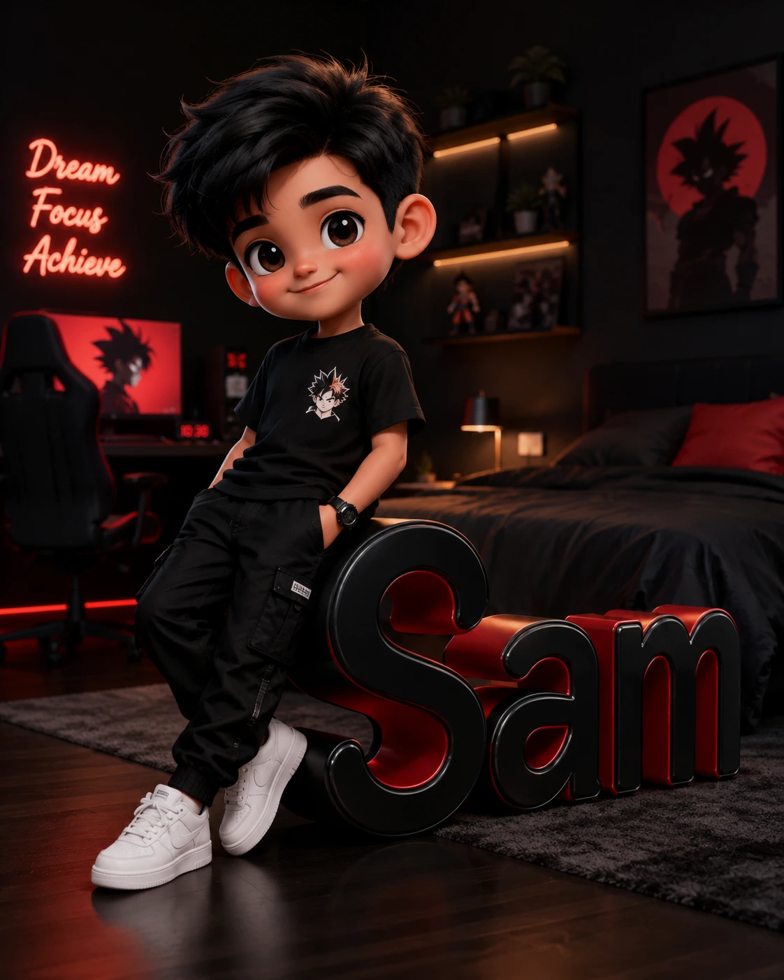Chibi boy in a gamer room