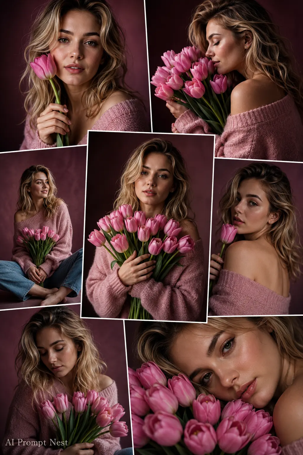 Blonde Portraits with Pink Tulips