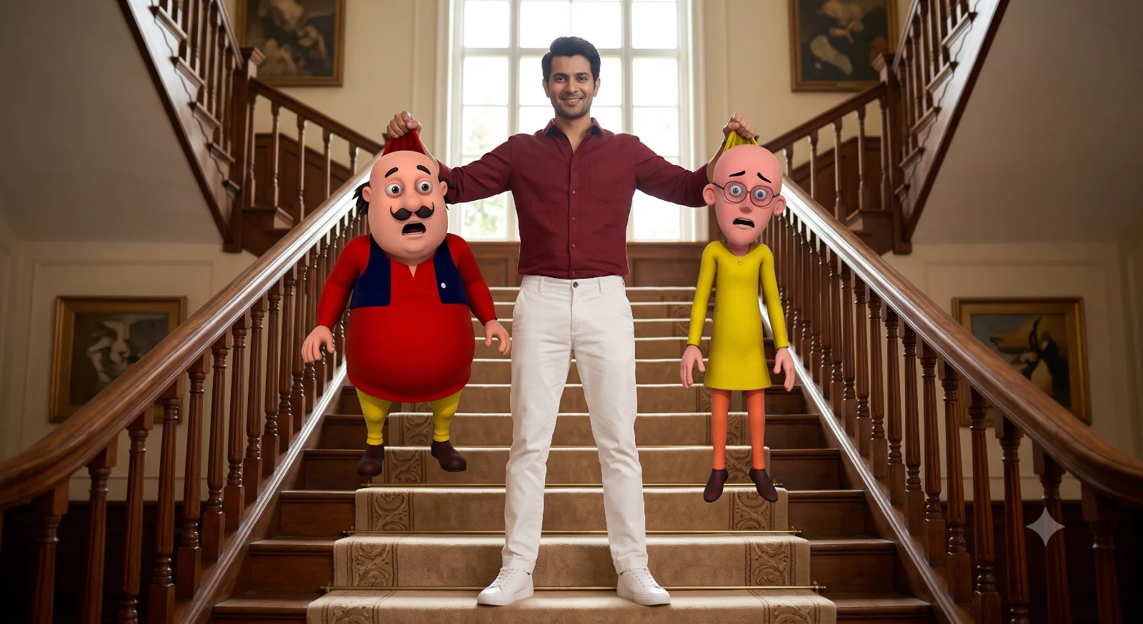 Man Lifts Cartoon Characters