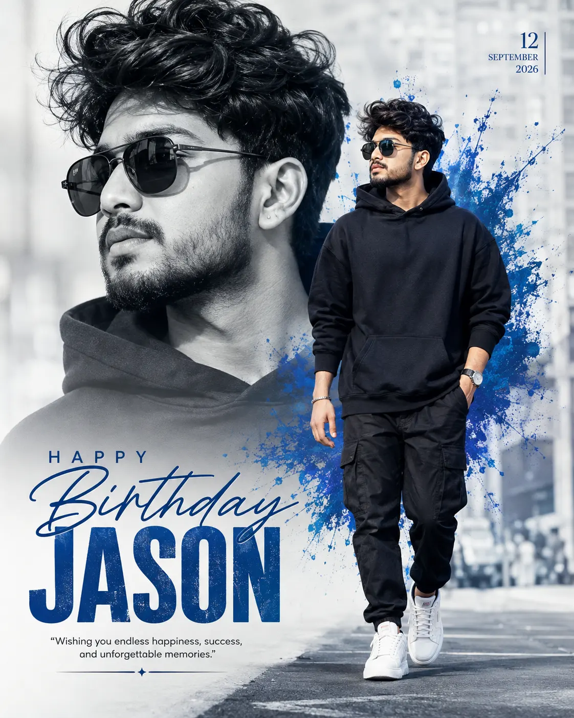 Birthday Poster with Blue Urban Splashes