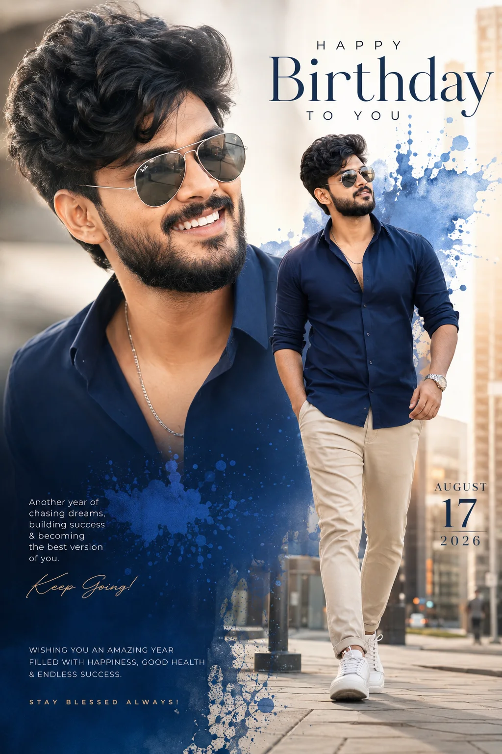 Birthday Stride in Blue and Gold