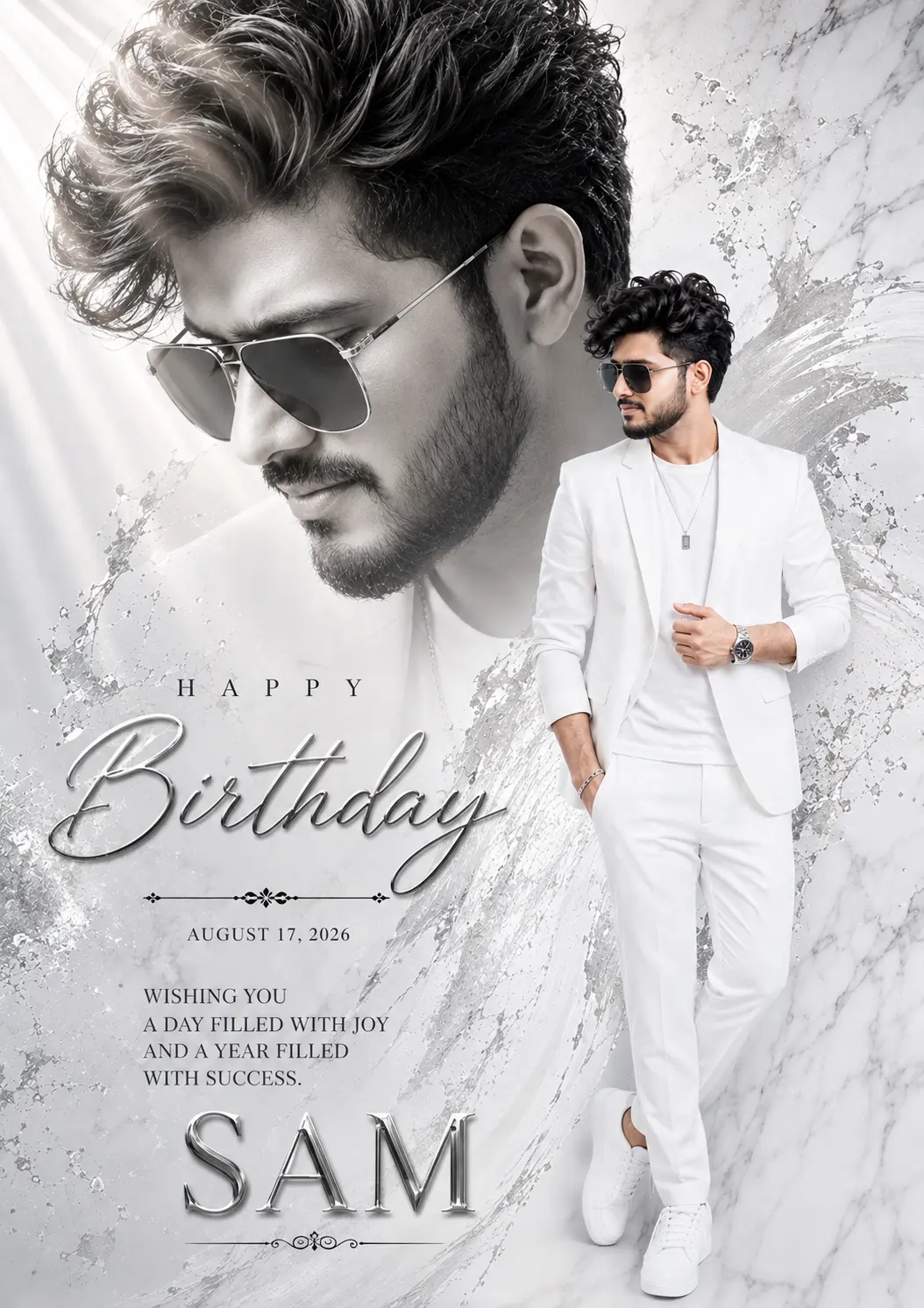 Monochrome Marble Birthday Poster