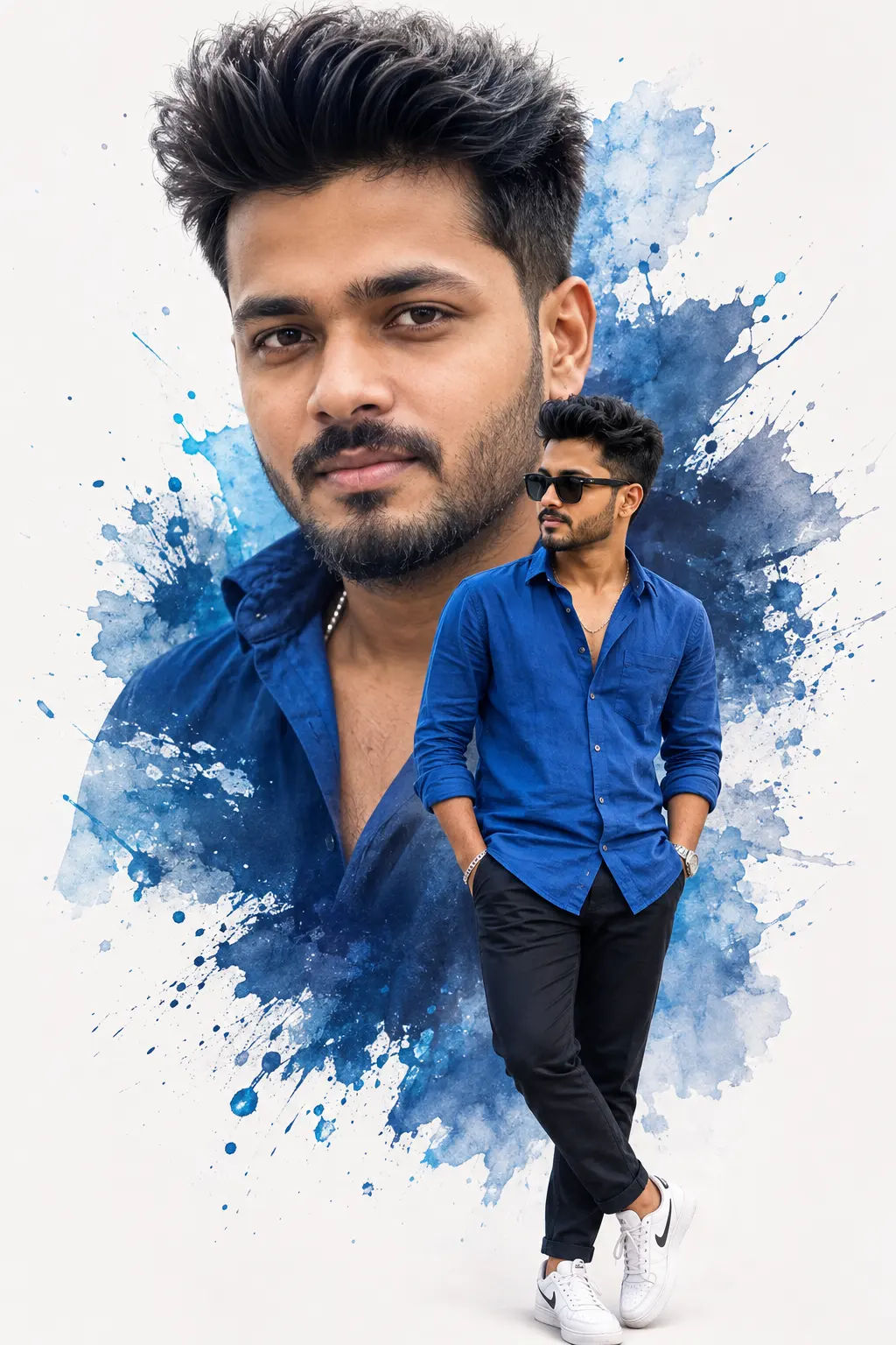 Blue Watercolour Double Exposure Portrait