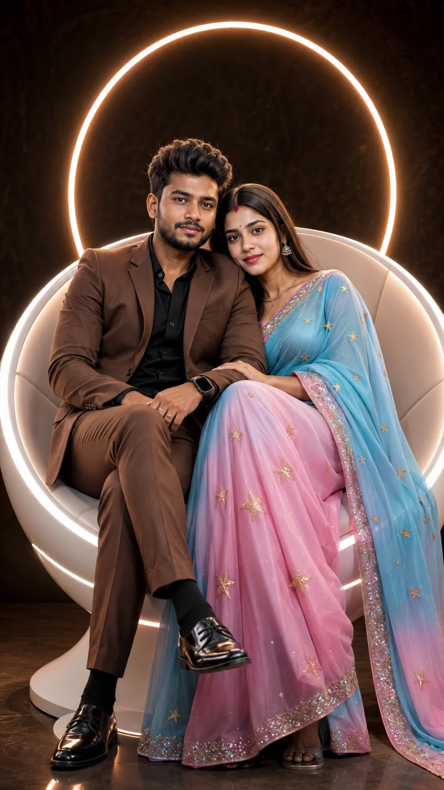 Luminous Indian Couple in a Halo Chair