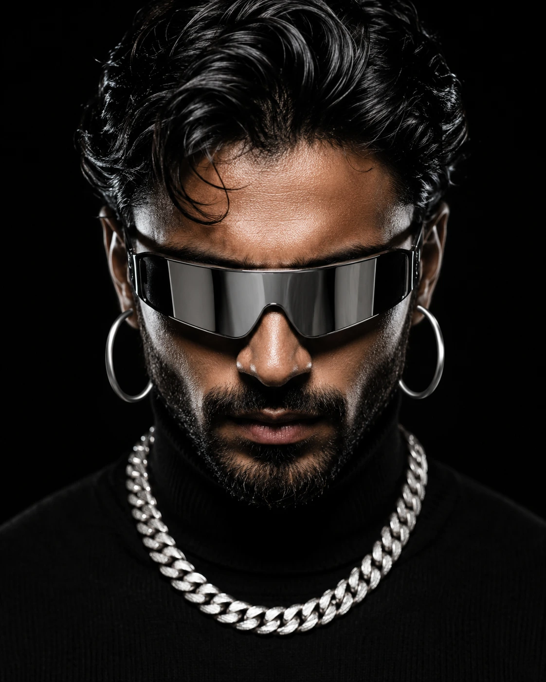 Futuristic Visor Portrait in Silver and Black