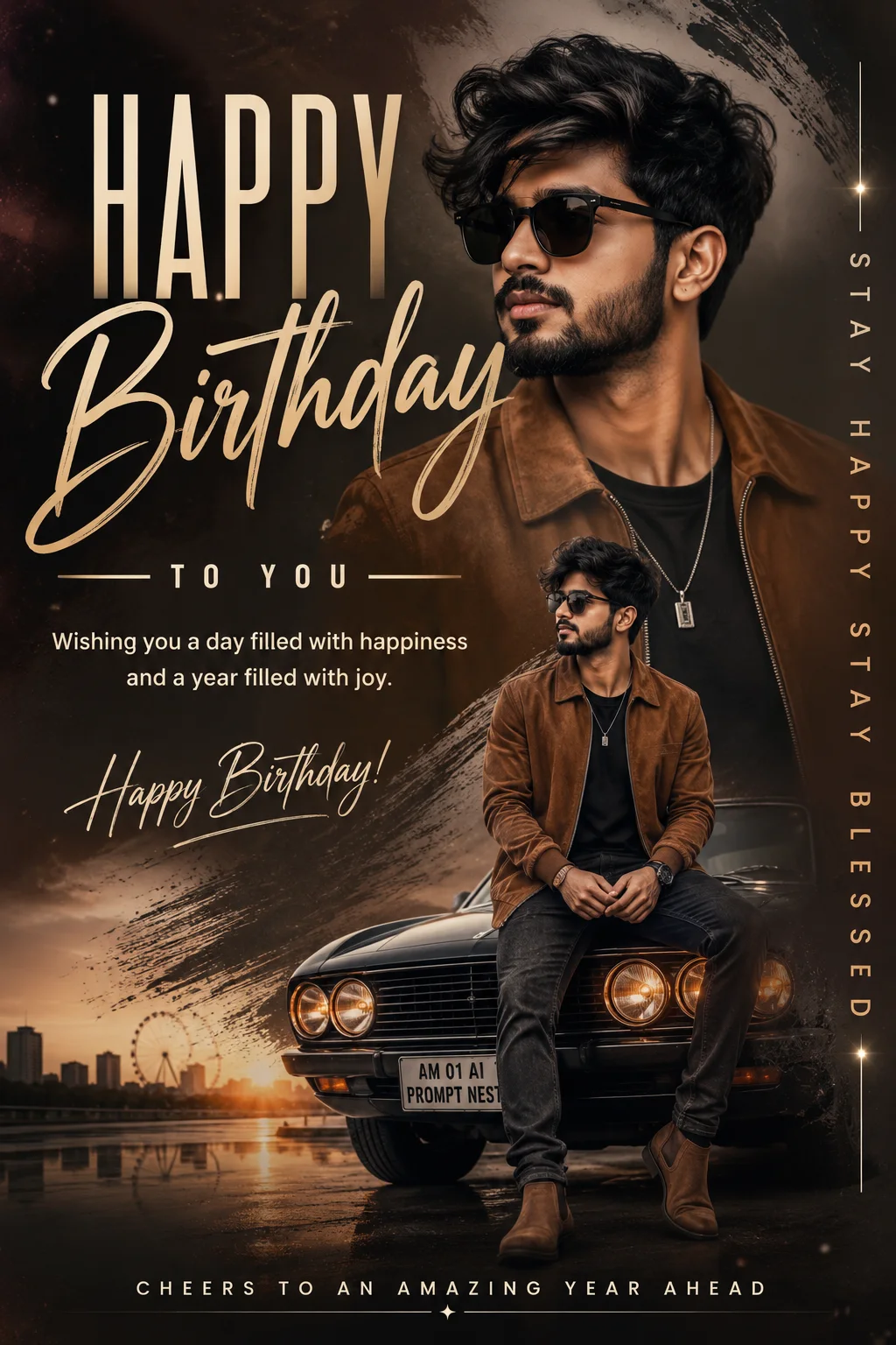 Cinematic Bronze Birthday Portrait Poster