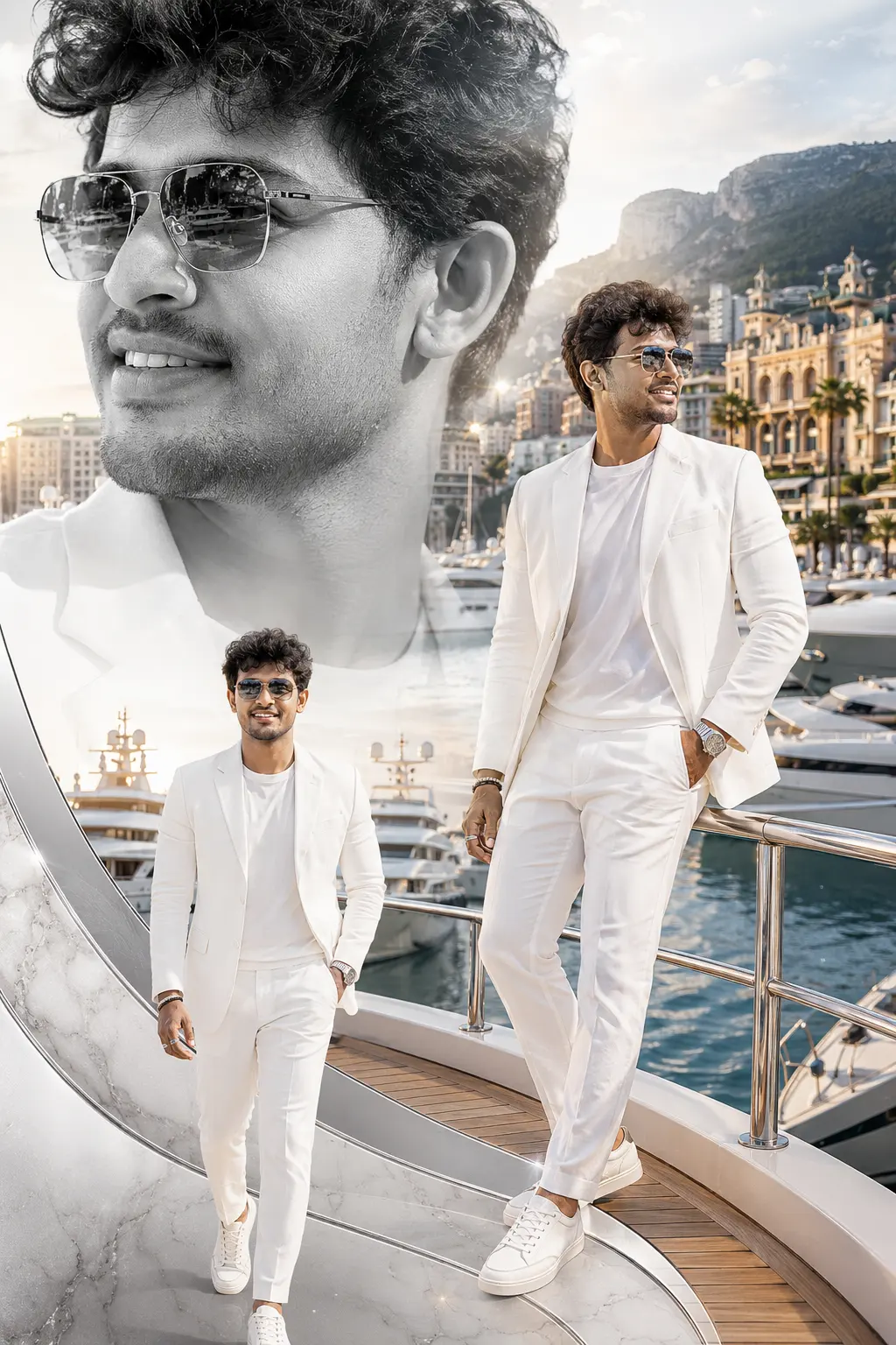 Monaco Marina White Suit Portraits