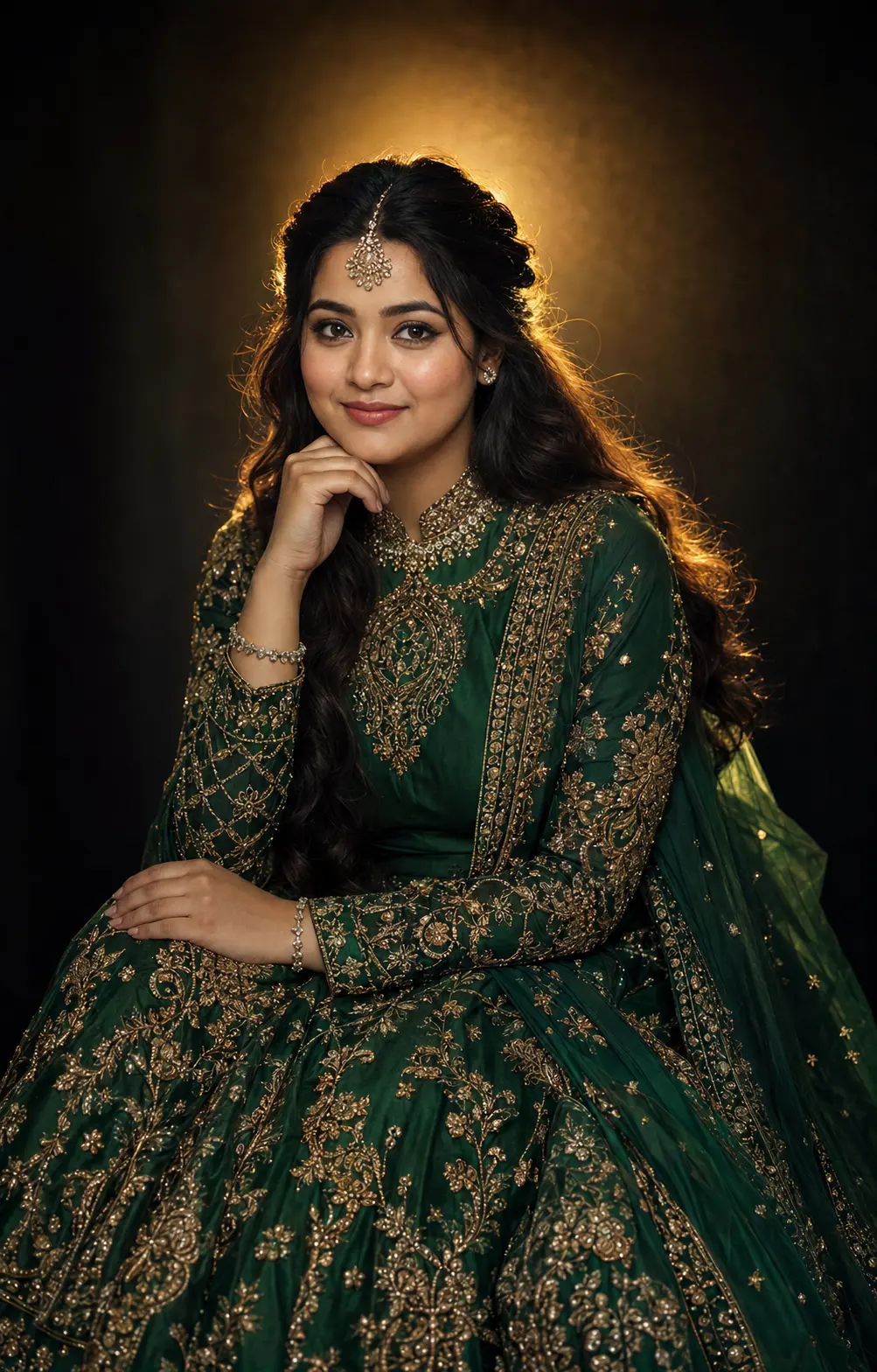 Emerald Regal Portrait with Golden Halo