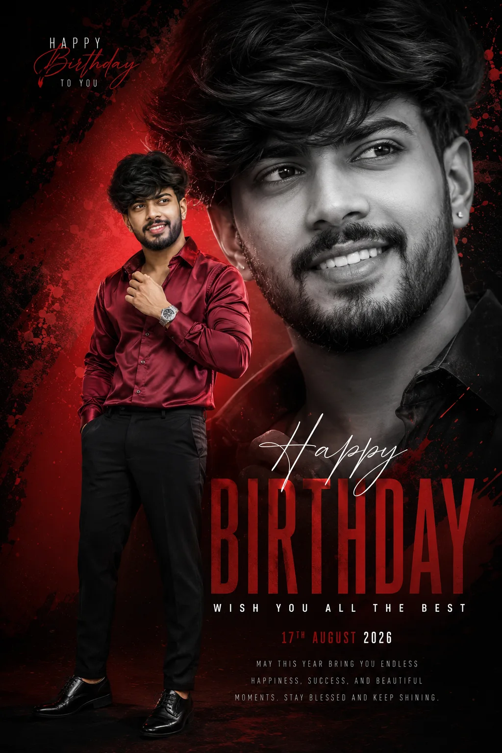 Red and Black Birthday Portrait Poster