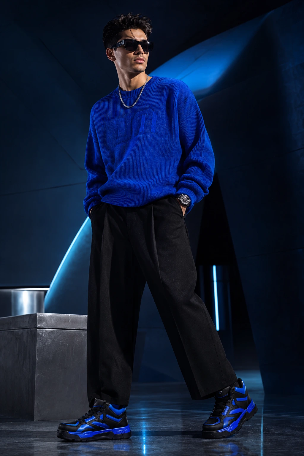 Cobalt Streetwear in a Futuristic Studio