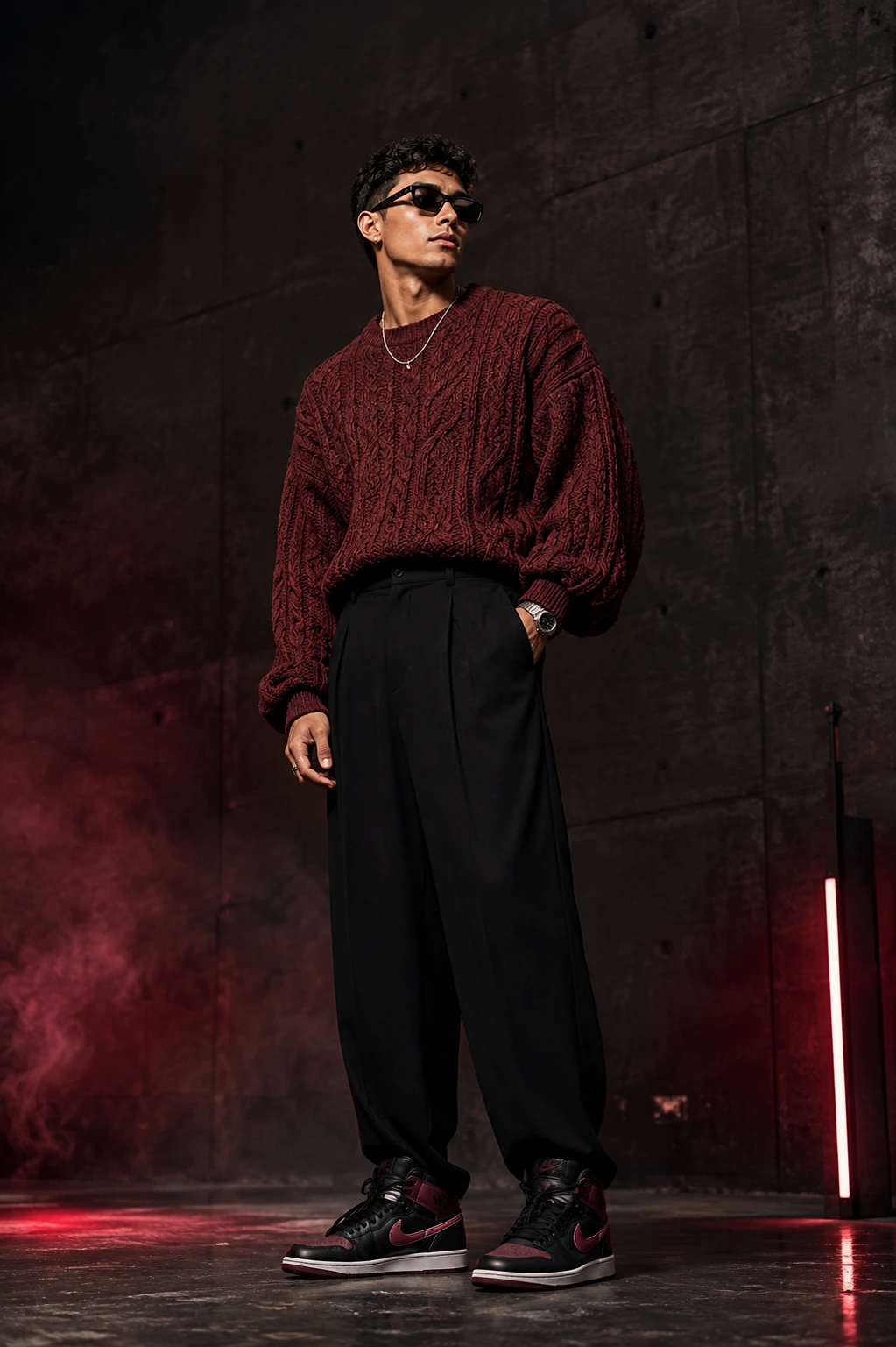 urgundy Streetwear in Moody Red Light
