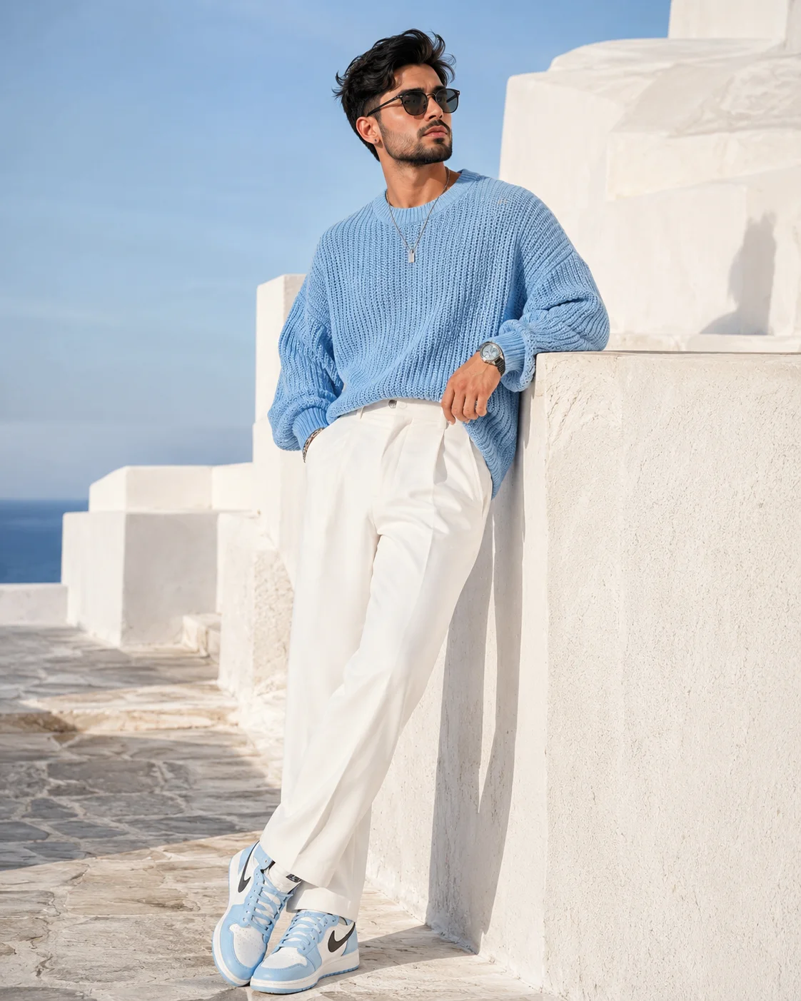 Sunlit Mediterranean Streetwear Portrait