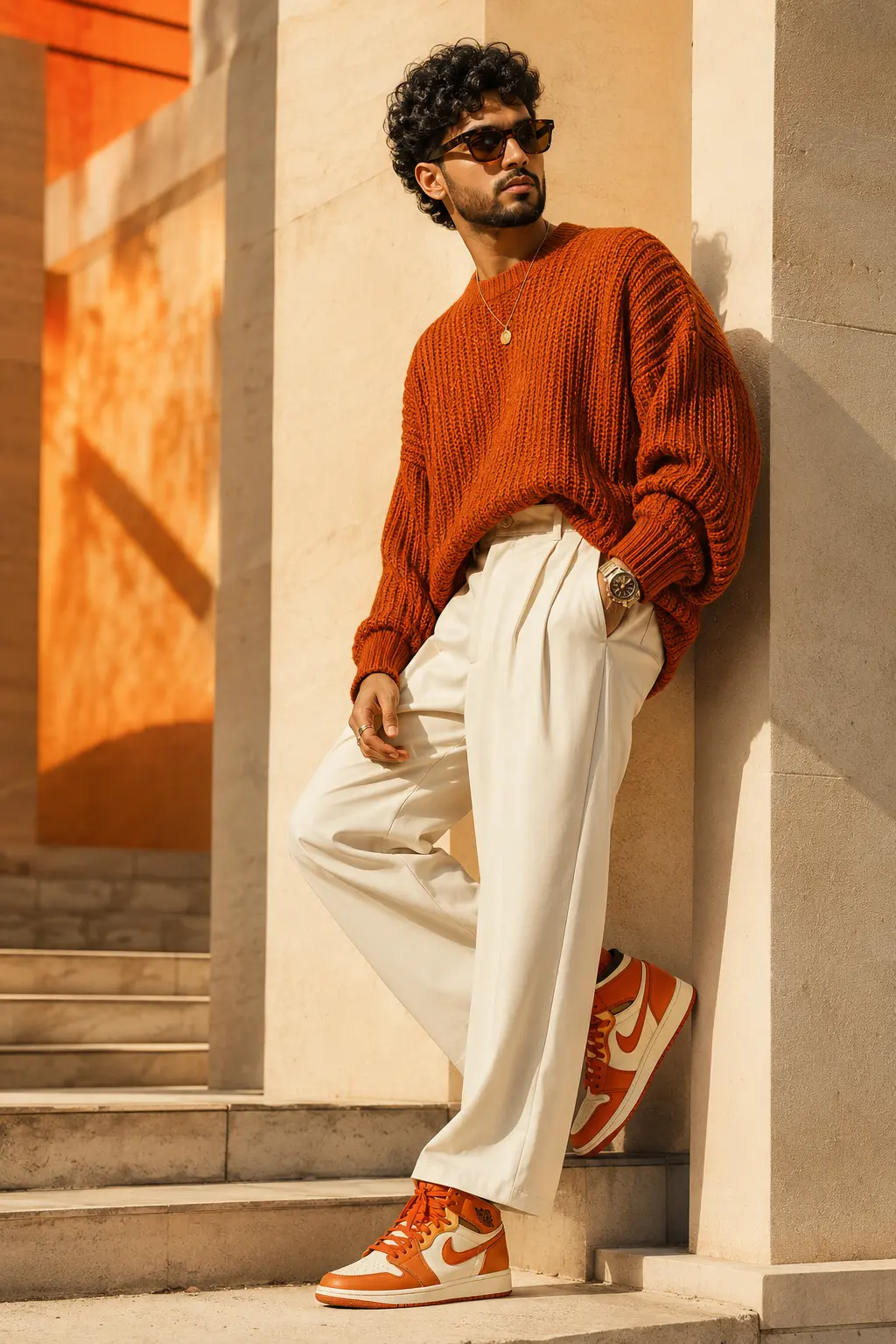 Sunlit Rust-Toned Streetwear Portrait