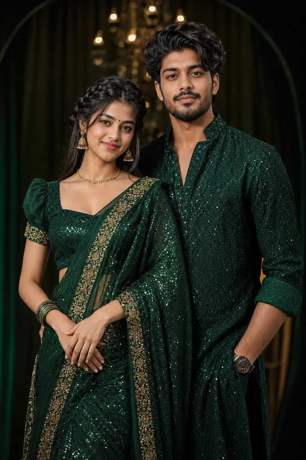 Elegant Emerald Traditional Couple Portrait