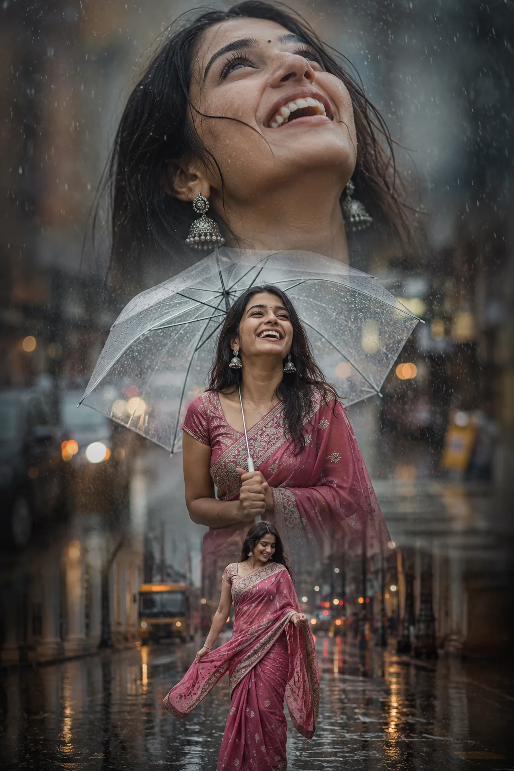 Rainy Saree Dreams in the City