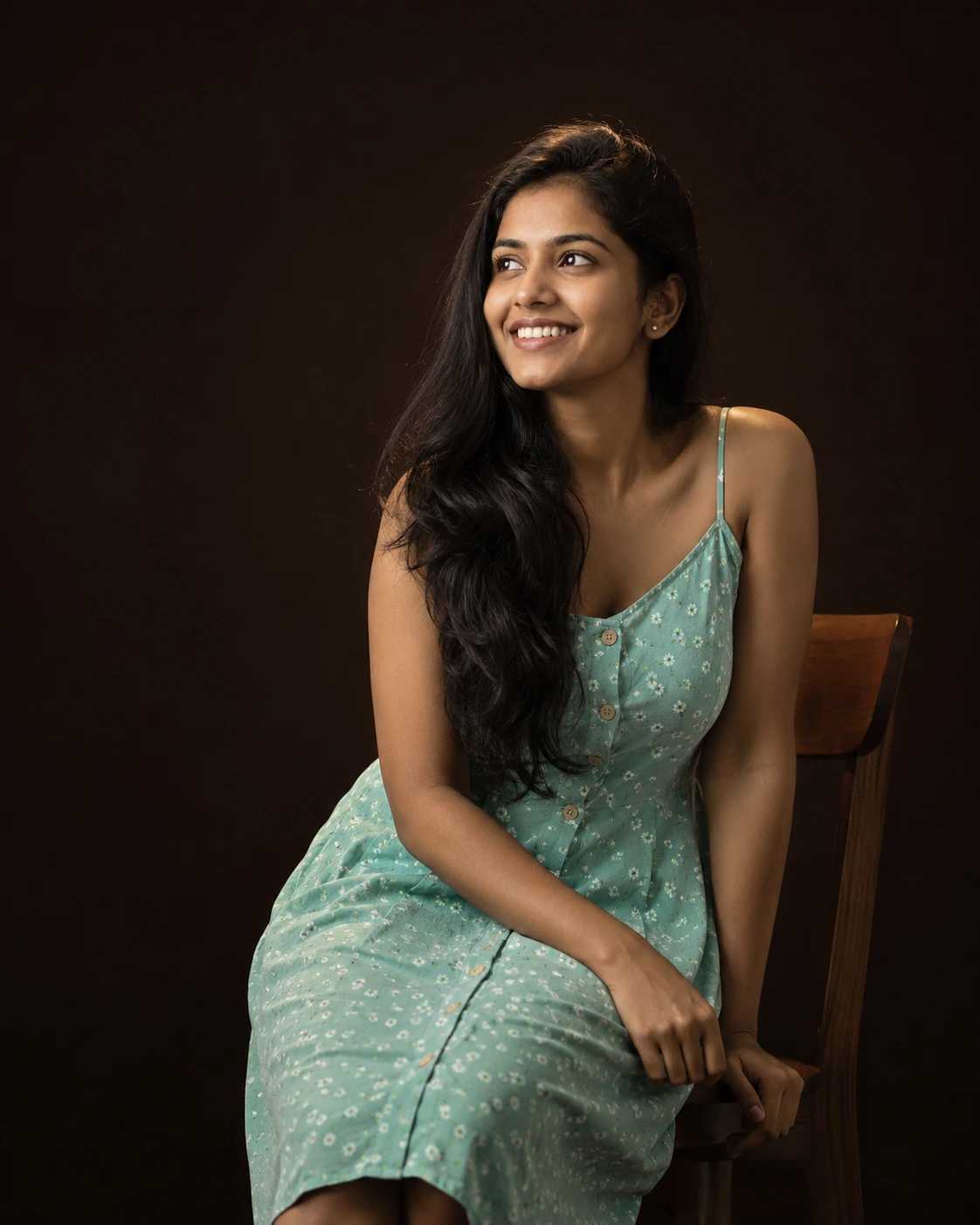 Warm Studio Portrait in Mint Dress