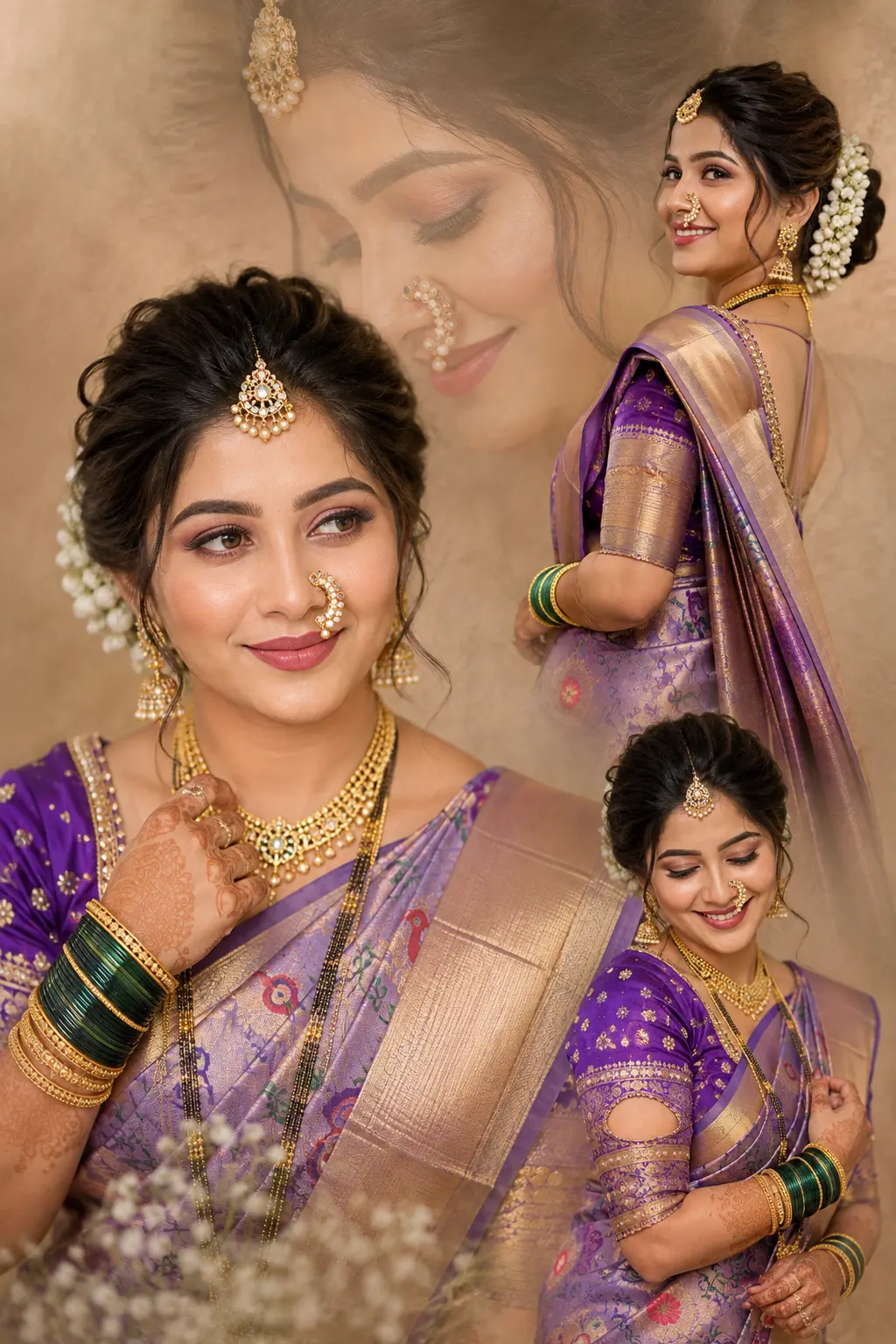 Dreamy Lavender Saree Bridal Portrait Collage