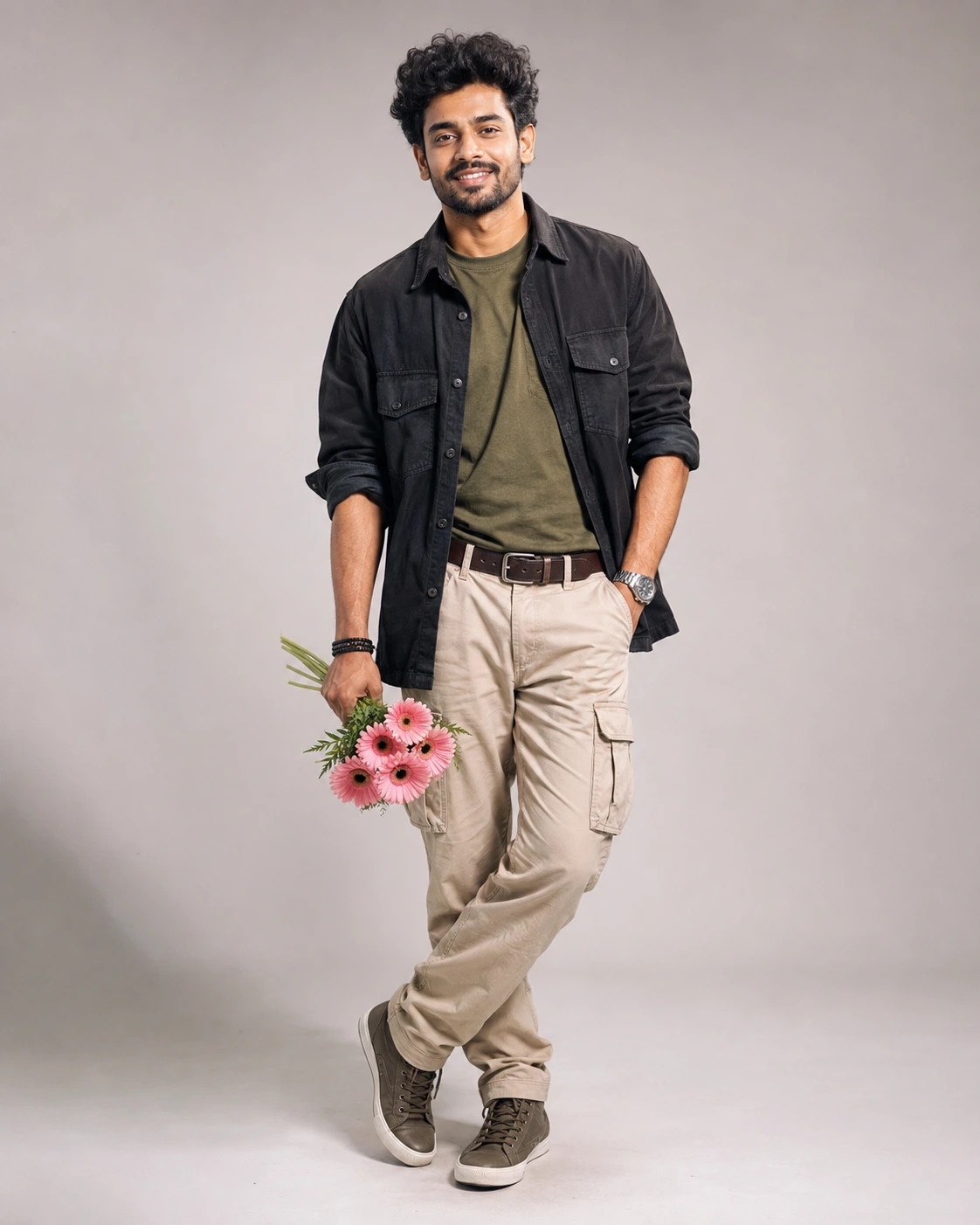 Casual Portrait with Pink Flowers