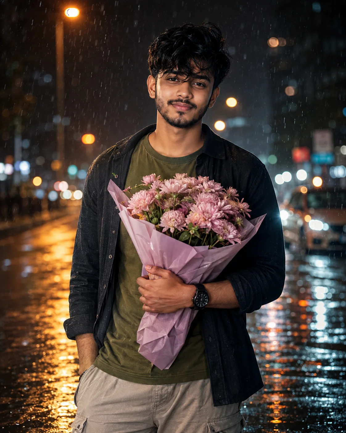 Rainy Night Bouquet Portrait