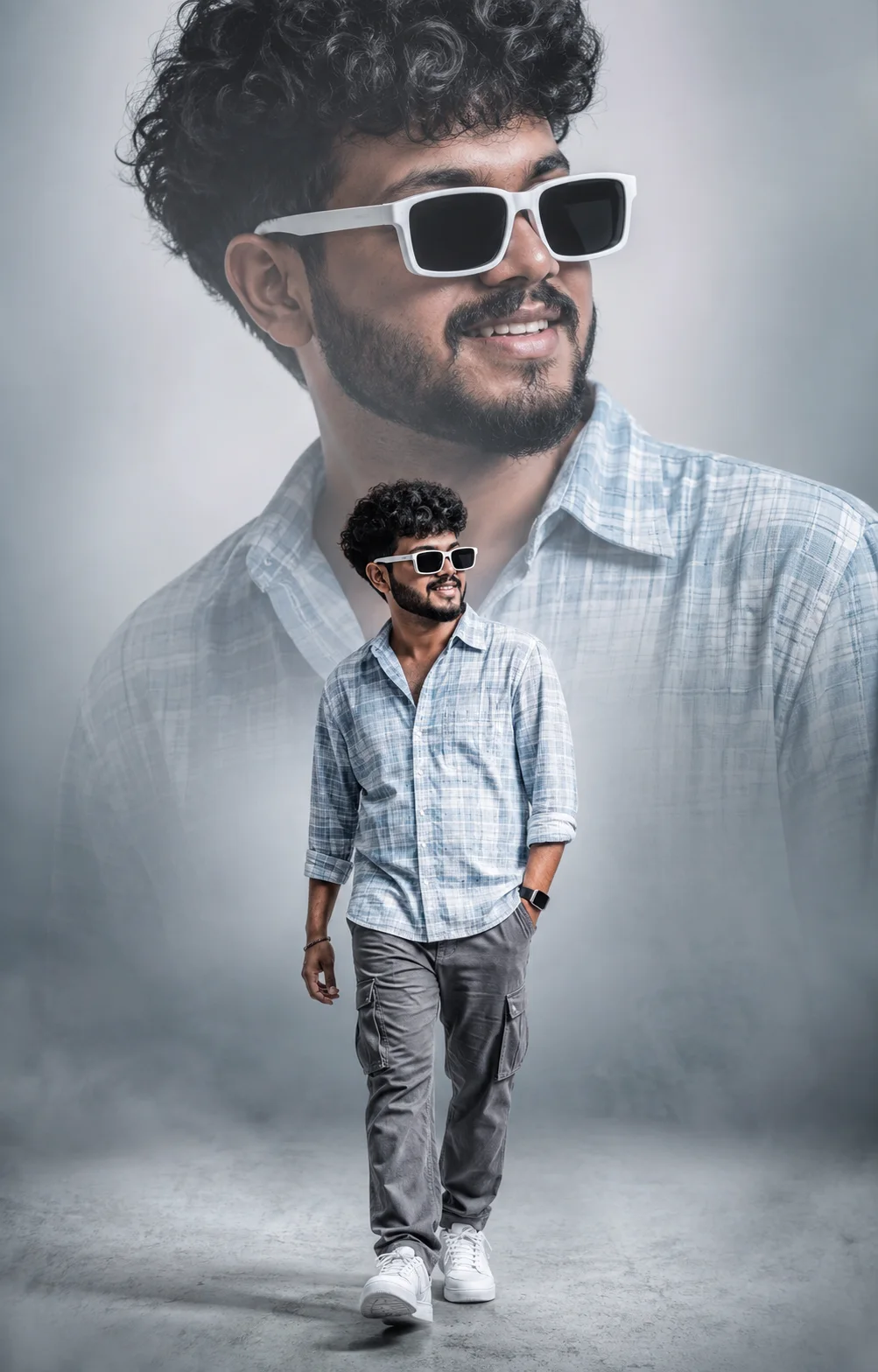 Double-Exposure Portrait in Cool Mist