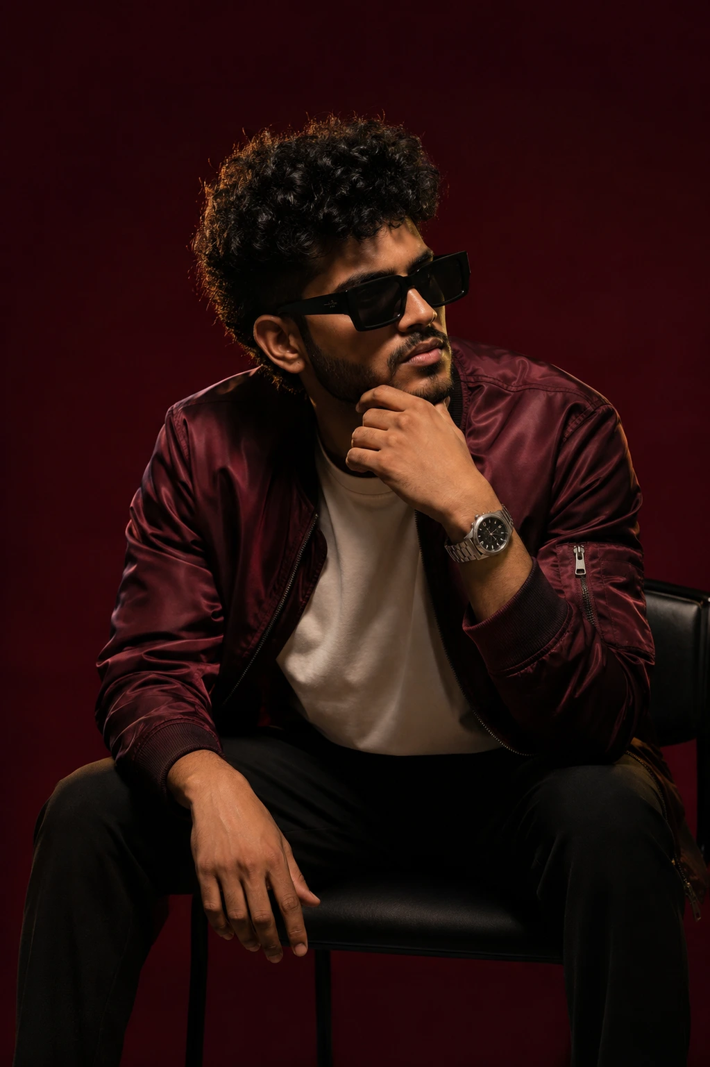 Moody Burgundy Fashion Portrait