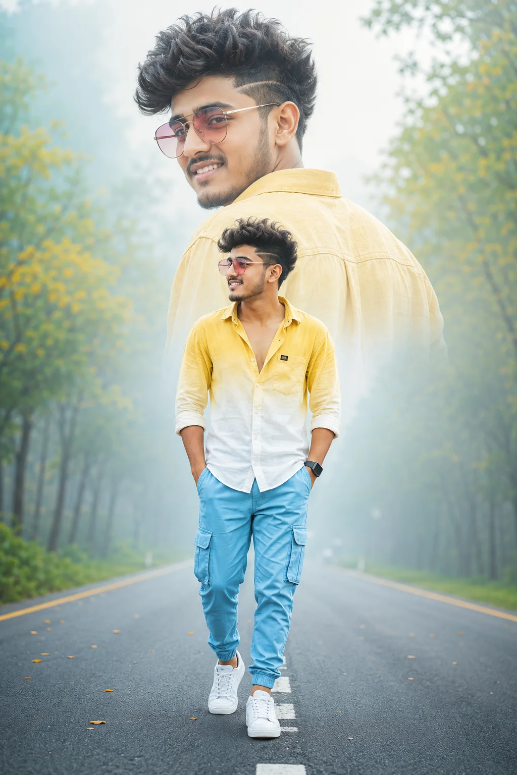 Misty Road Double-Exposure Portrait