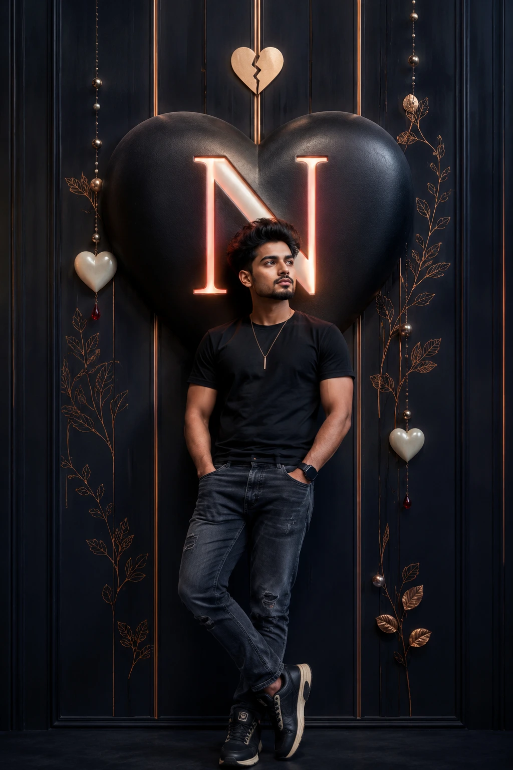 Moody Portrait with Glowing Heart N