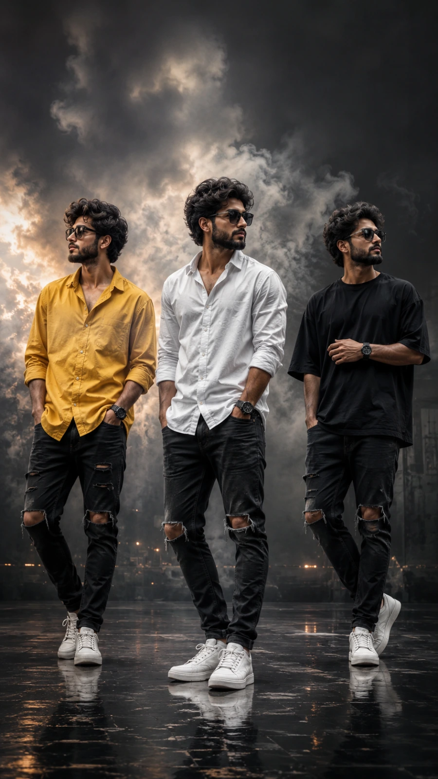 Triptych of a Stylish Man in Smoke