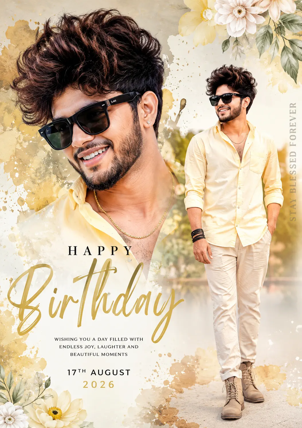 Golden Birthday Watercolour Portrait Poster