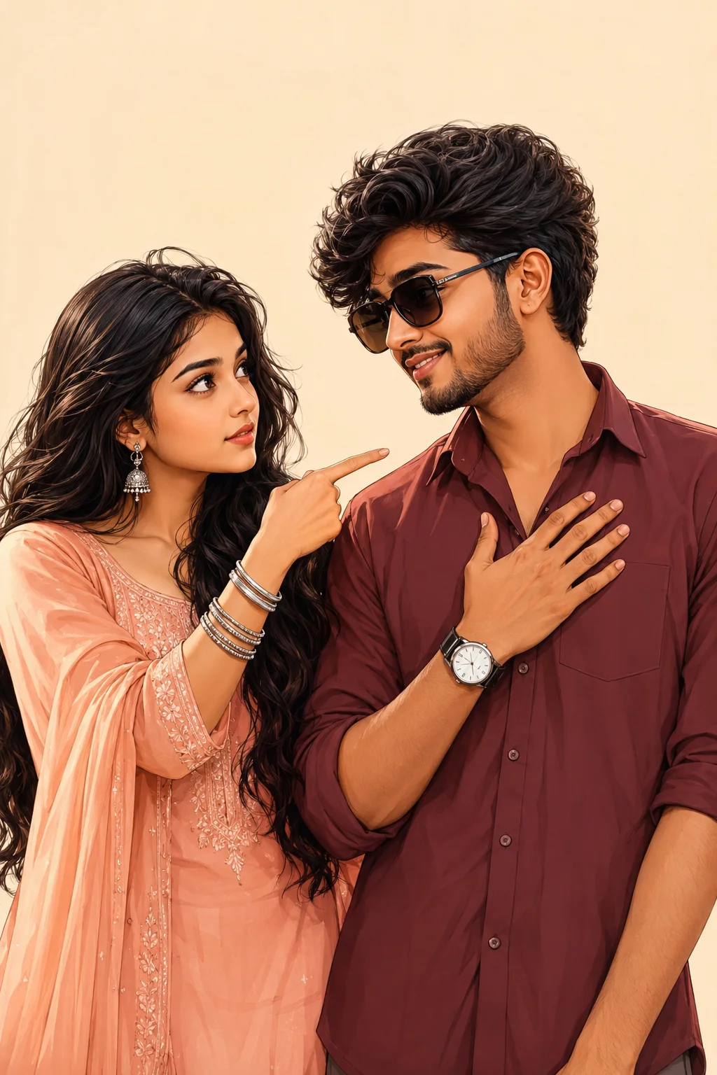 Playful Romance in Traditional Attire