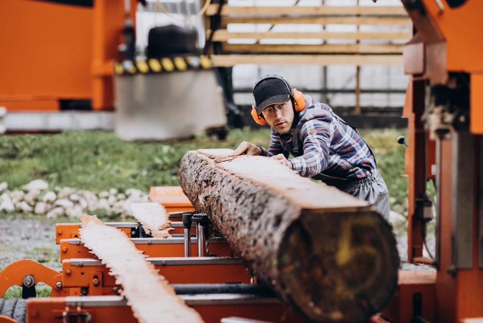 A man operating a sawmill