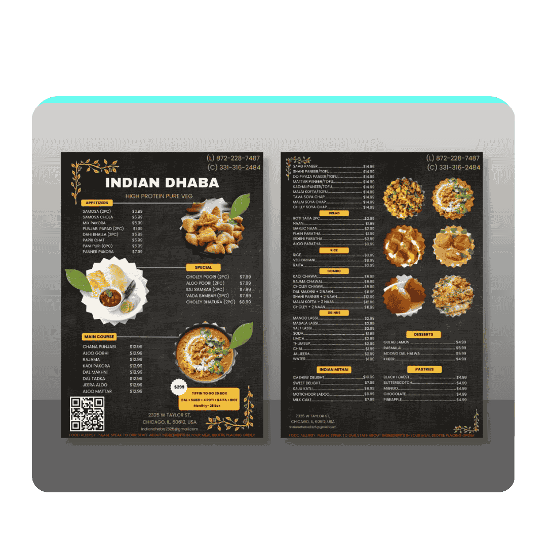 Indian Dhaba Menu Card