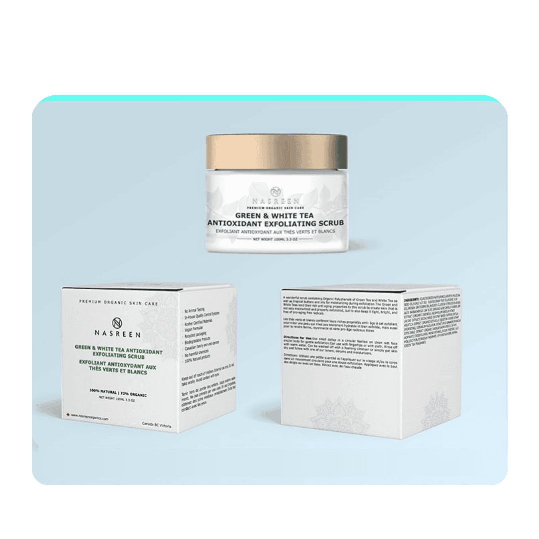 Green & White Tea Scrub Packing Design