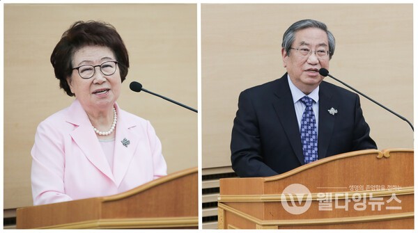 토론회에 앞서 토론회의 취지를 설명하는 각당복지재단의 김옥라 명예이사장과 라제건 이사장