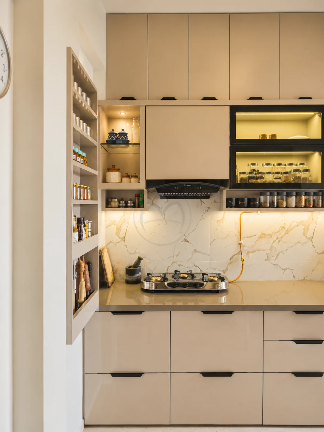 Kitchen interior design at Urban 2BHK Flat,Moshi, Moshi, Pune