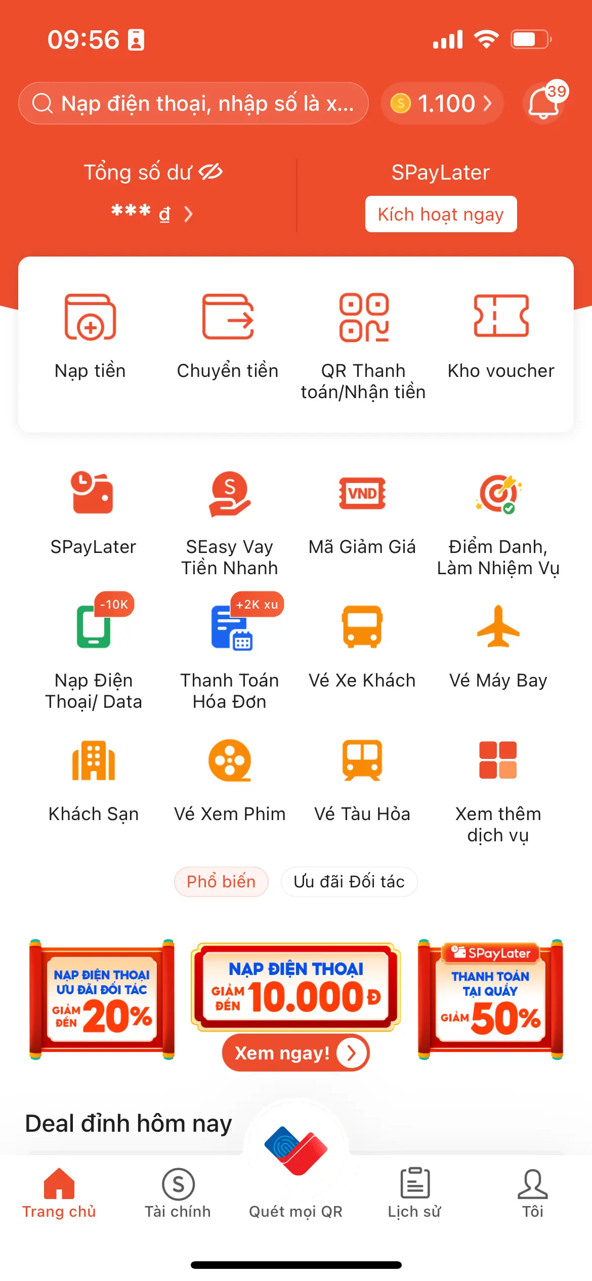 Giao diện ví ShopeePay - Màn hình chính của úng dụng ví điện tử ShopeePay