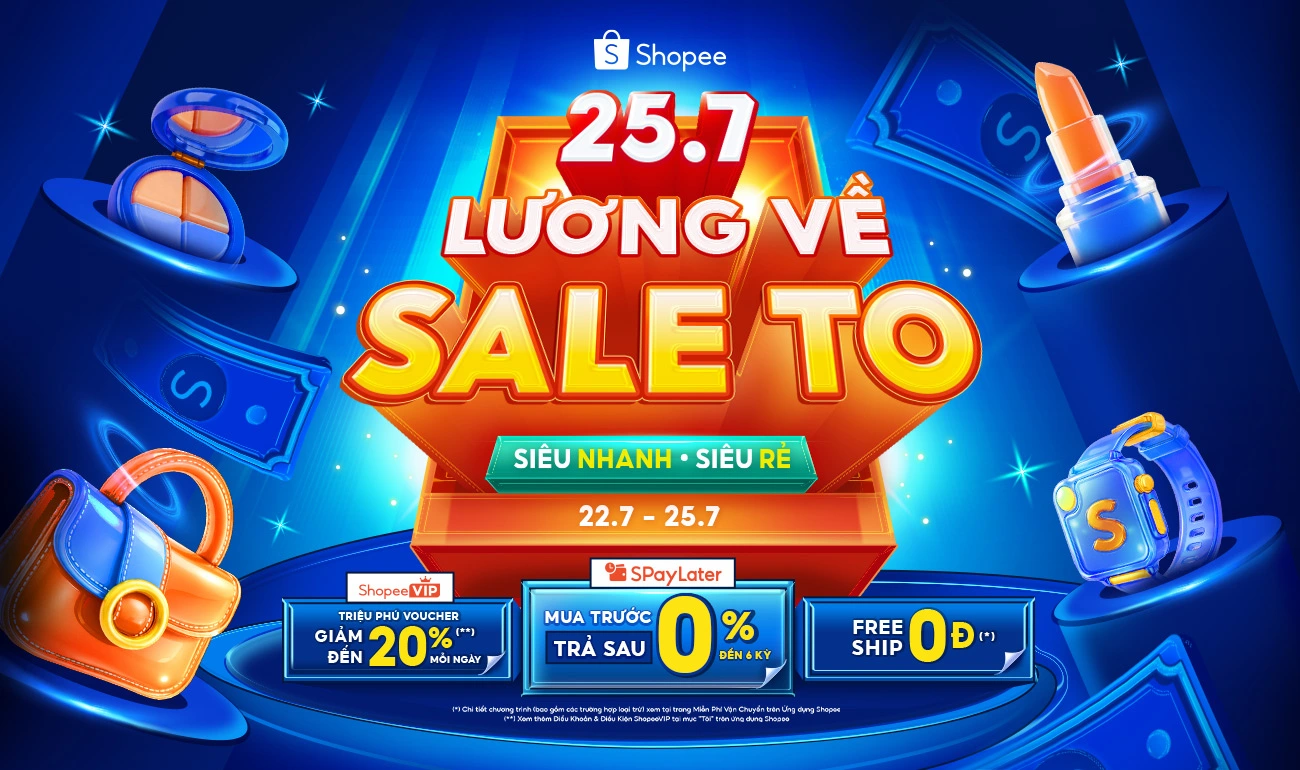 Payday Sale Shopee 25/7/2026 - voucher ngày lương, freeship 0đ và deal trưa
