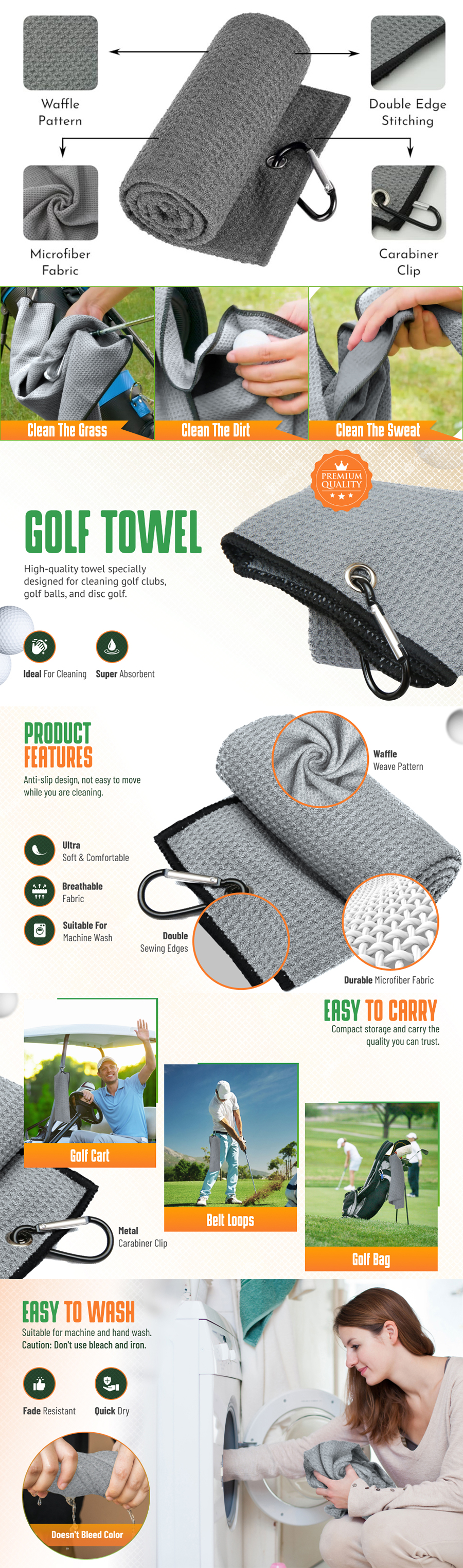 Microfiber Fishing Towels with Clip, Waffle Pattern for Effective Cleaning  of Fishing Gears or Dirty Hands, 16” x 16”, Camping Towels, Hiking Towels