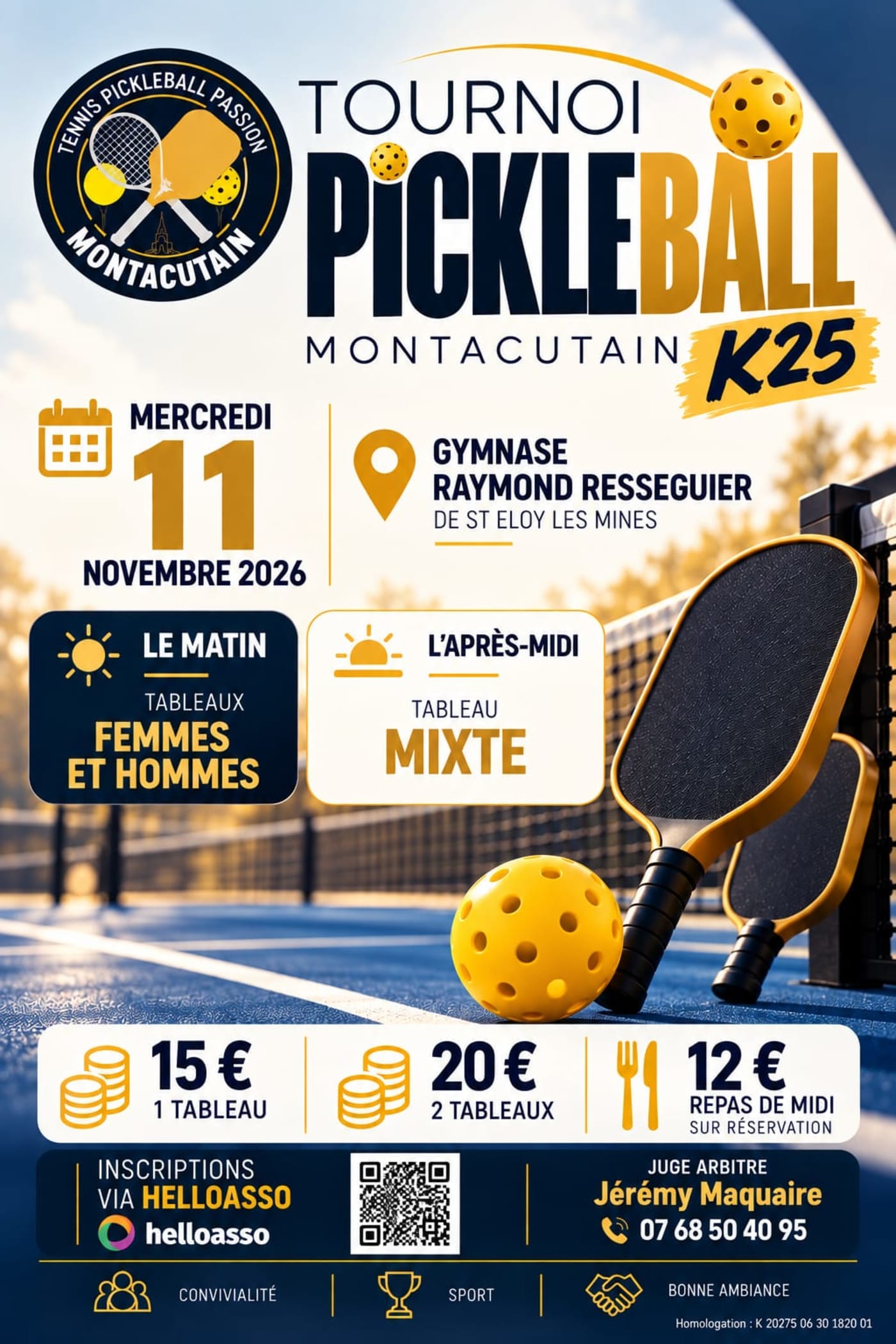 Affiche 2e tournoi d'hiver PickleBall de Montaigut K25 11/11/2026